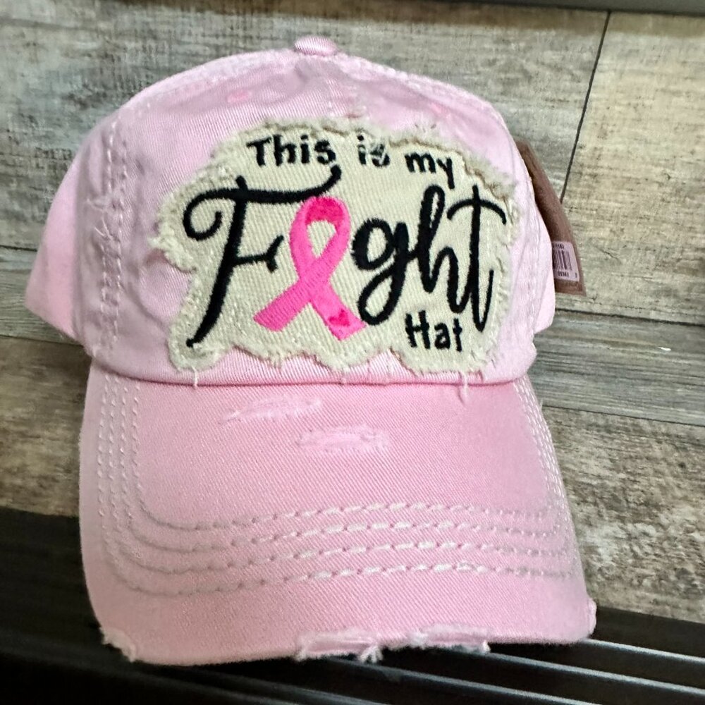 DISTRESSED LIGHT PINK 'THIS IS MY FIGHT HAT' PINK RIBBON  BREAST CANCER CAP